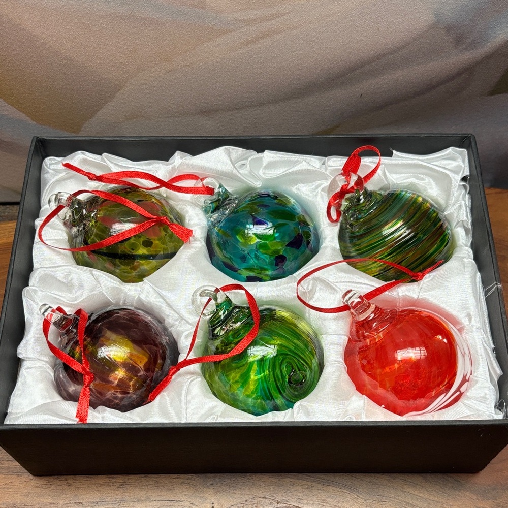 Hand-Blown Glass Holiday Ornament Set - Multi-Color